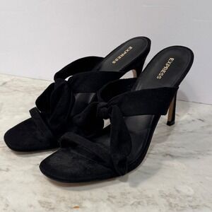 Express Black Suede Knotted Heeled Mules Heels Slip On Dress Shoes Size‎ 9.5 $78
